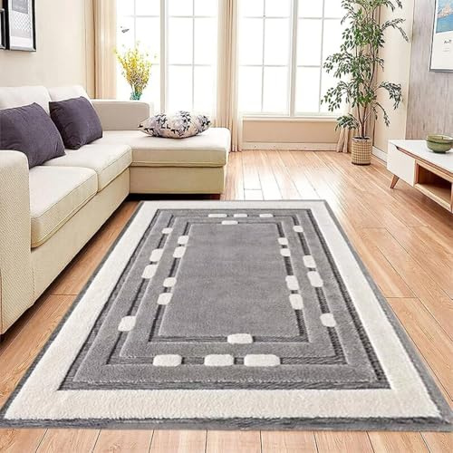 ZIYA HOMES Large Area Rug for Living Room - Soft Thick Pile Carpet, Non Slip Backing, Washable Indoor Rug for Bedroom, Lounge & Hallway (Des3 - Beige, 120x170 cm)