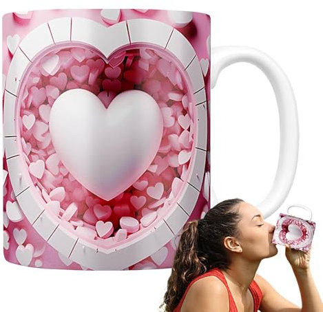 Valentine's Day Ceramic Heart Mug - 350ml Coffee Mug, Love Cup For Boyfriend And Girlfriend | Heart Shaped Espresso Cup, Tea Cup As Desk Decoration, Holiday Drinkware For Couples, Romantic G