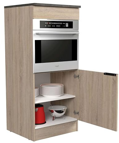 Columna Cocina Arko Estilo Industrial en Color Roble Áspero y Negro con 1 Puerta y 1 Hueco para el Horno 60x141x60 cm