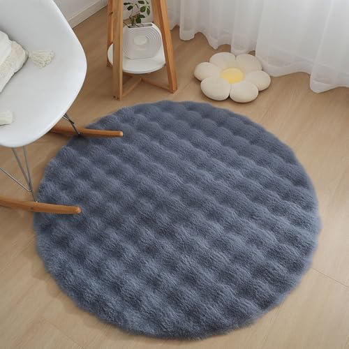 KRIPINC Alfombra Redonda 100cm Pelo Sintético, Alfombra Pelo Largo, Gris