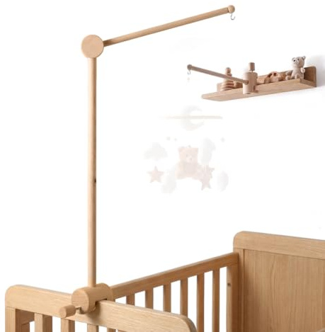 let's make Mobile Verbesserte Version Halterung Holz für Babybet, Mobile Halterung für Babybett Zubehör, Kinderzimmer Deko (Vientiane Mobile)