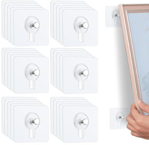 GGUFAY Paquete de 30 ganchos para cuadros, ganchos adhesivos transparentes para colgar cuadros sin taladrar, ganchos adhesivos para marcos de fotos, colgadores autoadhesivos para cuadros(máx. 5 kg).