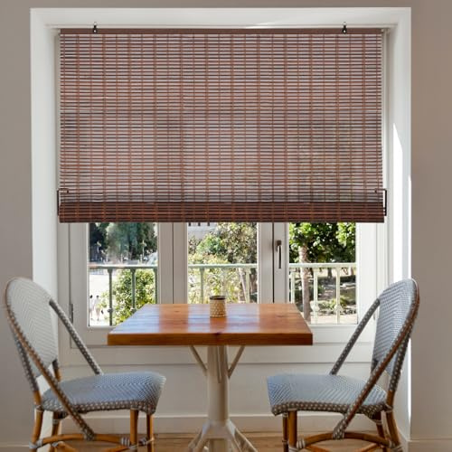 Bambusrollos - Blickdicht, Sonnenschutz und Sichtschutz für Türen/Fenster(Dunkelbraun, 60 x 180 cm)