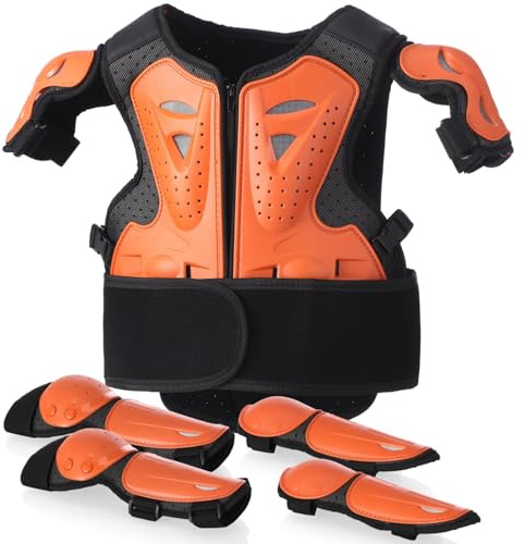 Pettorina Protettiva e Protezioni Moto Bambino con Ginocchiere e Coudiere, Armatura Motocross Regolabile per Dirt Bike, Ciclismo, Skate e Scooter