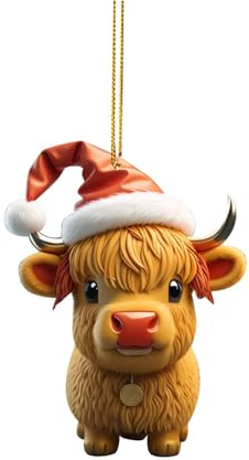 Weihnachten Deko, Hochlandkuh Weihnachtsanhänger, Christbaumschmuck, Weihnachten Dekoration, 2D Acryl Hochland Kuh Anhänger, Christbaumschmuck, Tannenbaumschmuck, Weihnachtsbaum Deko
