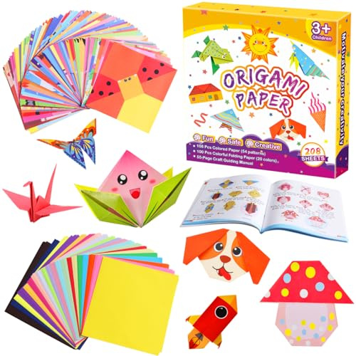 Pigipigi Kids Carta Origami per Bambini, 208 Fogli con 54 Diversi Motivi, Manuale di Istruzioni, Gadget Compleanno Bambini dai 4 Anni (Animali 208)
