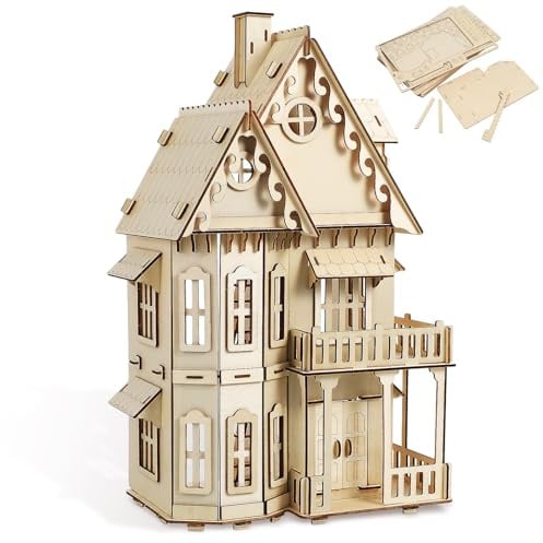 YARNOW 3D Holzhaus Puzzle Gothic Villa 3D Puzzle für Erwachsene Robustes Holzmaterial Dekoratives Montagehaus für Halloween und Geburtstagsgeschenk