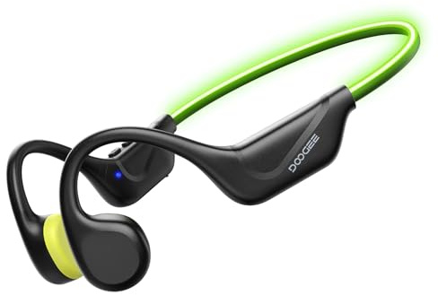 DOOGEEEco Bone Beat Run Ray Bone Conduction Headphones Open Ear Headphones Wireless with LED Light IP66 Waterproof Headphones 10H Playtime BT6.0 Open-Ear Sport Headphones for Running Cycling - Black
