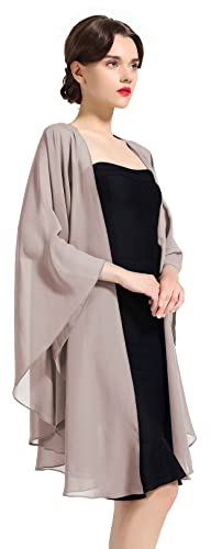 Chiffon Schal Stola Bolero Damen Für Abendkleid Festlich Hochzeit Braut Frühling Sommer Jacke, Khaki, Einheitsgröße