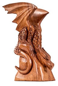 Windalf Holzfigur SEPTY h: 23 cm Kleiner Drache auf Fels Handarbeit aus Holz