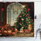 ABAKUHAUS Weihnachten Duschvorhang, Weihnachtsbaum, Stoffliches Gewebe Badezimmerdekorationsset mit Haken, 175 x 200 cm, Braun Grün Rot