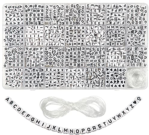 TOAOB 1300 Stück Würfel Buchstabenperlen zum Auffädeln 6mm Acryl Schwarz Alphabet Perlen Quadratische Buchstabenperlen für die Schmuckherstellung DIY Halskette Armband Schlüsselbund