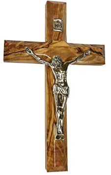 Bethlehem Gifts TM Handgeschnitztes Holzkreuz aus Bethlehem Olivenholz (Kruzifix, 25,4 cm)