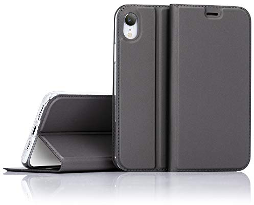 NALIA Etui à Rabat Compatible avec Apple iPhone XR, Fine Coque Flip Case Telephone Portable Housse Protection PU Cuir, Mince Magnetique 360 Degres Livre Pochette Cover Couverture, Couleur:Noir