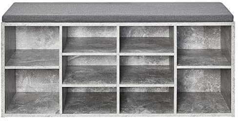 Meerveil Schuhbank, Schuhschrank mit Sitzkissen aus E1 Holzspanplatte Flur Diele Schuhregal (Grau) H1071SB01GY 104D x 30.5W x 45H cm