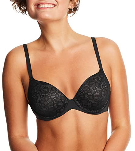 Maidenform Damen Underwire, One Fab Fit Demi Bra, Convertible Bras for Women T-Shirt-BH, Undurchsichtige, Schwarz/Carbon Grau, 90B