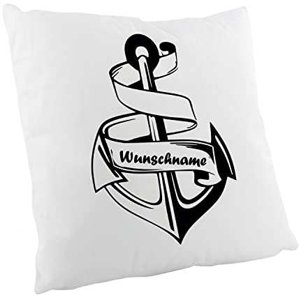 Crealuxe Flauschiges Kissen - Anker mit Wunschname - Zierkissen, Sofakissen, bedrucktes Kissen, Baumwollkissen