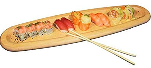 BAKAJI Tagliere Ovale in Legno Vassoio da Portata per Sushi Salumi Formaggi Contorni Colore Legno Naturale Accessori Cucina da Tavola (52 x 14cm con Bordo)