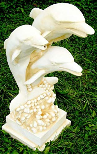 Casa Padrino Jugendstil Wasserspeier Skulptur Delfine Weiß/Sandfaben H. 80 cm - Gartendeko Wasserspeier Figur - Garten Deko Accessoires