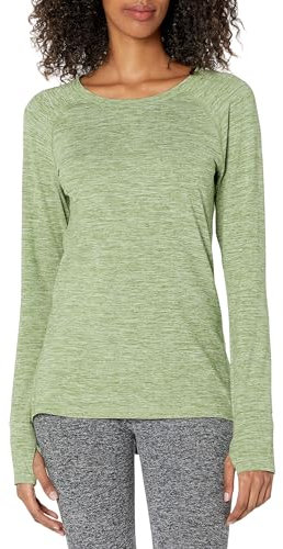 Amazon Essentials Women's Brushed Tech Stretch Long-Sleeve Crewneck Shirt (Available in Plus Size), Khaki Green, M