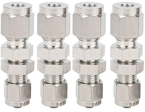 Sevenyou Accesorio de compresión, Conector de mamparo, protección Ambiental Acero Inoxidable 304 Conveniente Caja Fuerte para Pared y Tablero Manguera de conversión de Tubo(Ф6*4)