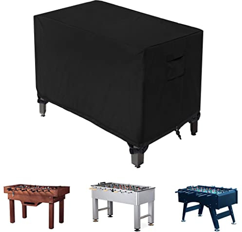 WOMACO Tischfußball-Tischabdeckung für den Außenbereich, wasserdicht, strapazierfähig, rechteckig, für Terrasse, Fußball, Spieltischabdeckung (schwarz, 147 cm L x 132 cm B x 76 cm H)