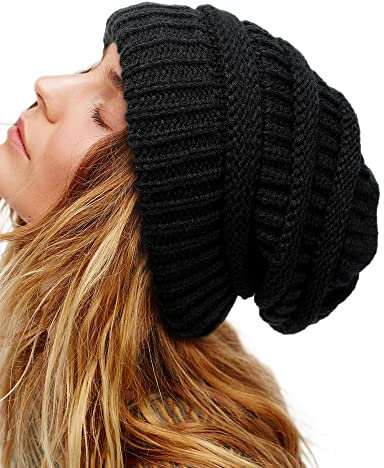 Damen Satin gefütterte Wintermütze Beanie Mütze Zopfmuster Beanie für Herren Seidenfutter dicke Kappe weiche lässige warme Mütze, Schwarz, Einheitsgröße