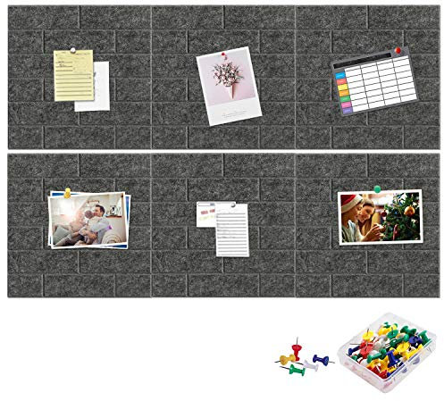 Yoillione Pin Board Felt Tiles Self Adhesive Notice Board for Home Decor and Office, Square Grey Bulletin Sticky DIY Memo, Soundproof Acoustic Panels for Noise Reduction