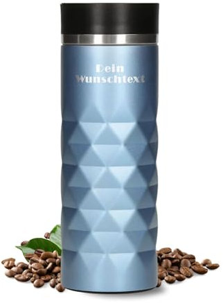 Edelstahl Thermobecher personalisiert – 100% auslaufsicherer & thermoisolierter Kaffeebecher – 450 ml Coffee to go Isolierbecher (Aquamarin Blau)