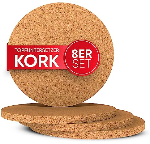 wortek Topfuntersetzer Kork - 8er Set Korkuntersetzer rund, 19cm Durchmesser - Korkplatte Untersetzer Topf Kork Blumentopf Untersetzer