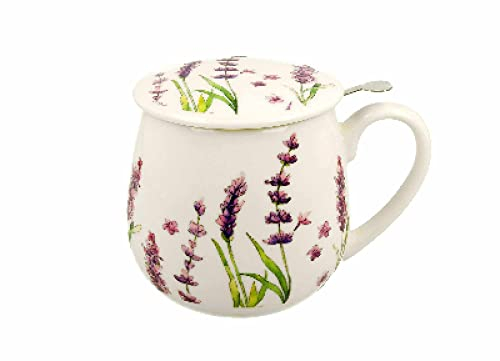 DUO FLORAL Fassbecher 430 ml CLASSIC LAVENDER mit Teesieb, New Bone China Porzellan