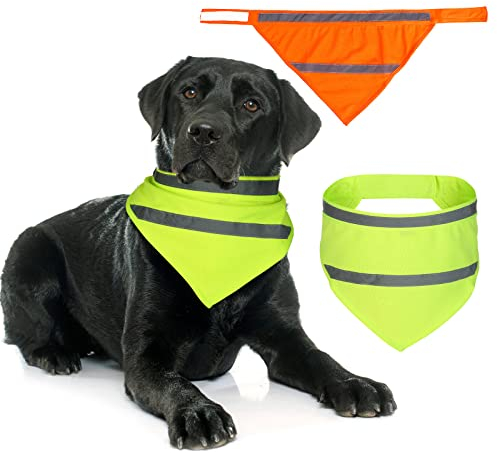 Hundehalstuch, reflektierend, Gelb / Orange, Hundehalstuch, hohe Sichtbarkeit, Sicherheitshund, Camping, Bandana, Dreieck-Lätzchen für mittelgroße und große Haustiere, Hunde, nachts tragen, 2 Stück