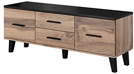 Fernsehschrank Lotta Unterschrank Lowboard 2 Türen 2 Schubladen 140 cm breit Wotan Eiche/Schwarz