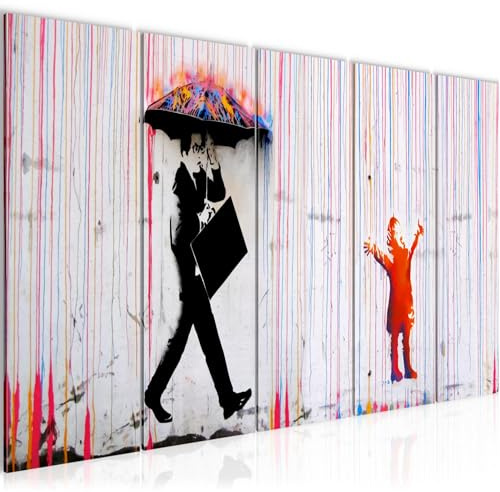 Runa Art Wandbild XXL Colored Rain Loft Wohnzimmer 200 x 80 cm Grau Rot 5 Teilig - Made in Germany - 040355a