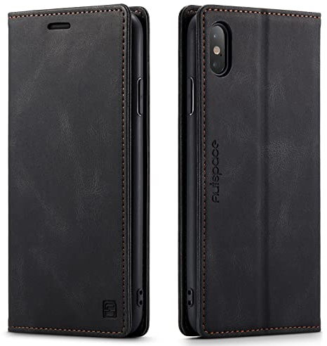 LOLFZ Wallet Case for iPhone XS Max, Magnetic Flip Leather Case with RFID Block Card Slots Kickstand Shockproof Protective Cover Compatible with iPhone XS Max - Black