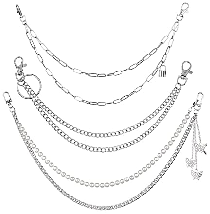 Roysmart 3 Stück Jeans Ketten, Jeanskette Hosenkette Set Mode Hip Hop Gothic Punk Damen Hosenkette Rock Kette Herren Hosenketten Kette für Geldbörse Tasche Gürtel Jeans Kostüm Dekoration