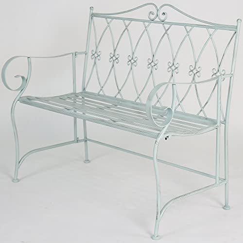 GlamHaus Metal Garden Bench, Patio Seat Furniture, Foldable Antique White, Beautiful Shabby Chic, Handmade Vintage (Pavia Antique White)