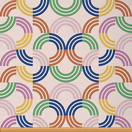 Tela geométrica para sillas, tela de rejilla arcoíris de The Yard, tela de tapicería de arco redondo, tela decorativa de celosía circular colorida, tela decorativa de cuadros para interiores y