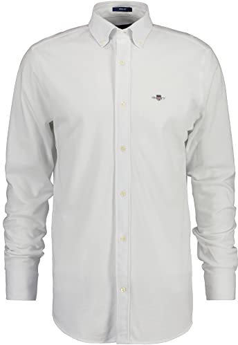GANT REG Shirt Chemise Regular Fit en Jersey De Coton Piqué, White, L Homme