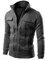 BROZZY Jacke Herren Langarm Mehrere Knöpfe Dekoration Einfarbig Jacke Herren Doppelte Tasche Design Mode Zip Jacke Herren Stehkragen Gutaussehend Casual Jacke Herren D-Grey2 M