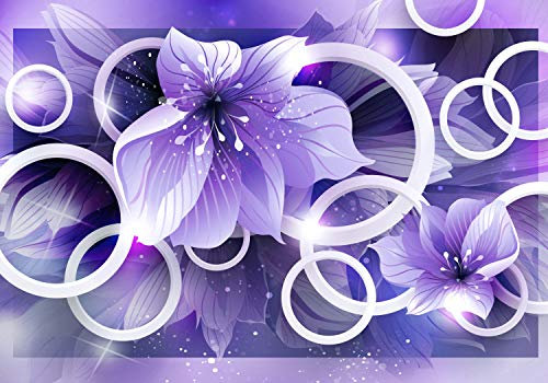 wandmotiv24 Fototapete Lila Blumen 3D Kreise Blättern Glitzern, 400 x 280 cm - selbstklebende Vliestapete 150g, Wanddeko, Wandbild, Wandtapete, M4432