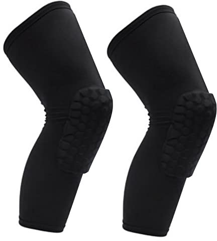 RiToEasysports Rodillera, 2 Piezas Rodillera Unisex Alargada Panal Anticolisión Compresión Rodillera para Baloncesto L/175-185CM de altura (Negro)