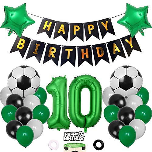 Fussball Geburtstag Deko 10 Jahre Jungen,10. Geburtstag Fussball Geburtstagsdeko,Happy Birthday Girlande,Fussball Tortendeko Fußball Luftballons für Fußball Party Dekoration, Kids Party Dekoratione