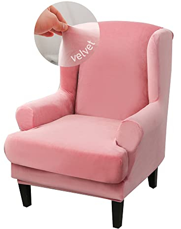 Highdi 2-Teilig Samt Ohrensessel Überzug, Super Weich Sesselüberwürfe Elastisch Ohrensessel Schonbezüge Sesselhusse Sesselbezug Tiger Stuhlbezug mit Armlehne Hohe Rückenlehne (Rosa)