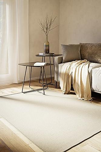 MY-RUG Naturweißer Wollteppich WoolHeaven aus Schurwolle, 200 x 240 cm, flach gewebt - EIN handgemachter Teppich, helles Wohnzimmer