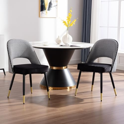 Wahson Chaises de Salle à Manger, Chaise Salle a Manger en Velours Lot de 2 Chaise Velours avec Pieds en Métal, Chaise de Salon Rembourrées pour Salle à Manger/Restaurant, Noir