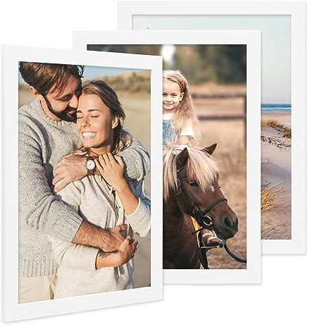 PHOTOLINI Bilderrahmen A3 Weiß Holz MDF, 3er Set A3 Bilderrahmen 30x42 breit, Rahmen DINA3 mit Acrylglas, Picture Frame 42 x 30 zum Aufhängen, Frame DIN A 3 42x30 mit Zubehör für Deine Wandideen