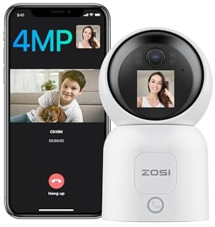 ZOSI 2,5K 4MP WLAN Innen Überwachungskamera mit Monitor, 360° Schwenkbare Kamera Indoor für Baby, 2,4/5Ghz WiFi, KI Personenerkennung, Auto-Tracking, Gesture-Call, C519M