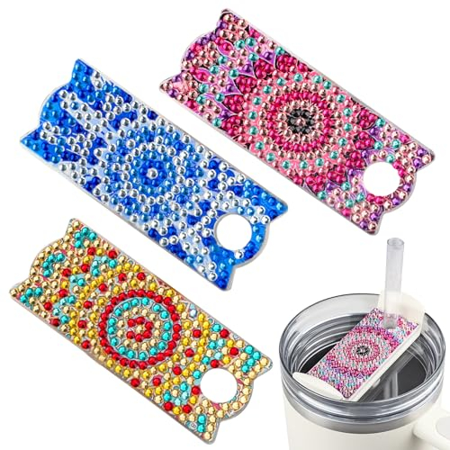 QENSPE 3pcs Pittura Diamante DIY Decorazione Coperchio del Bicchiere per Bicchiere Stanley Cup Quencher H2.0 40oz, Tazza Coperchio in Paglia Etichetta Decor Accessori per Bicchieri