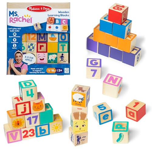Ms. Rachel Melissa & Doug Letter, Number, and Game Wooden Learning Blocks with Activity Cards for Girls and Boys Toddlers Ages 18 Months+ - FSC Certified